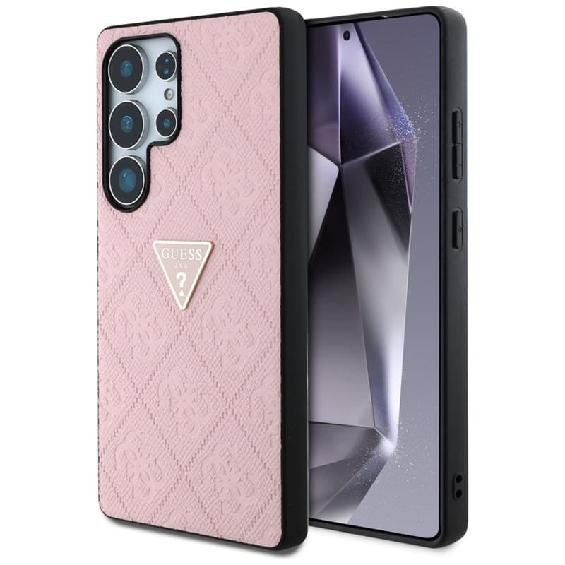 Guess Hot Stamp 4G Pattern Triangle Metal Logo - Case for Samsung Galaxy S25 Ultra (pink)