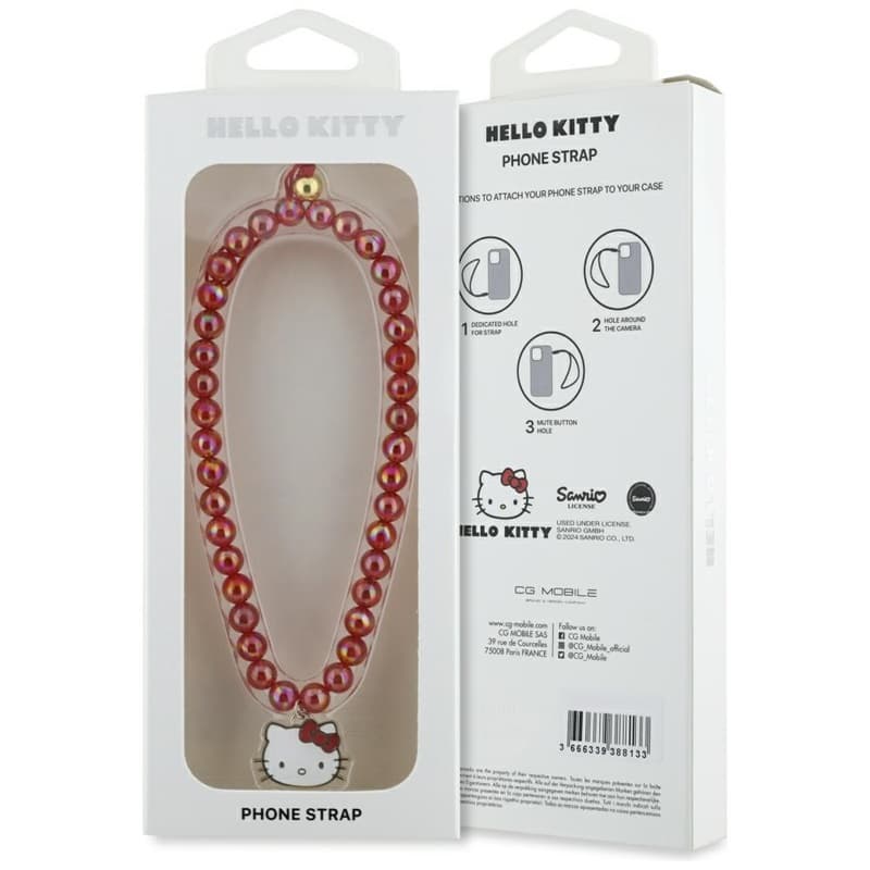 Hello Kitty Pearls Kitty Head - Phone Charm (Red) 4
