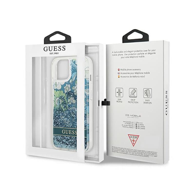 Guess Liquid Glitter Flower – Cover for iPhone 13 (Blue/Green) 8