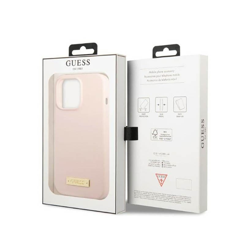 Guess Silicone Logo Plate MagSafe - Case for iPhone 13 Pro Max (Pink) 8