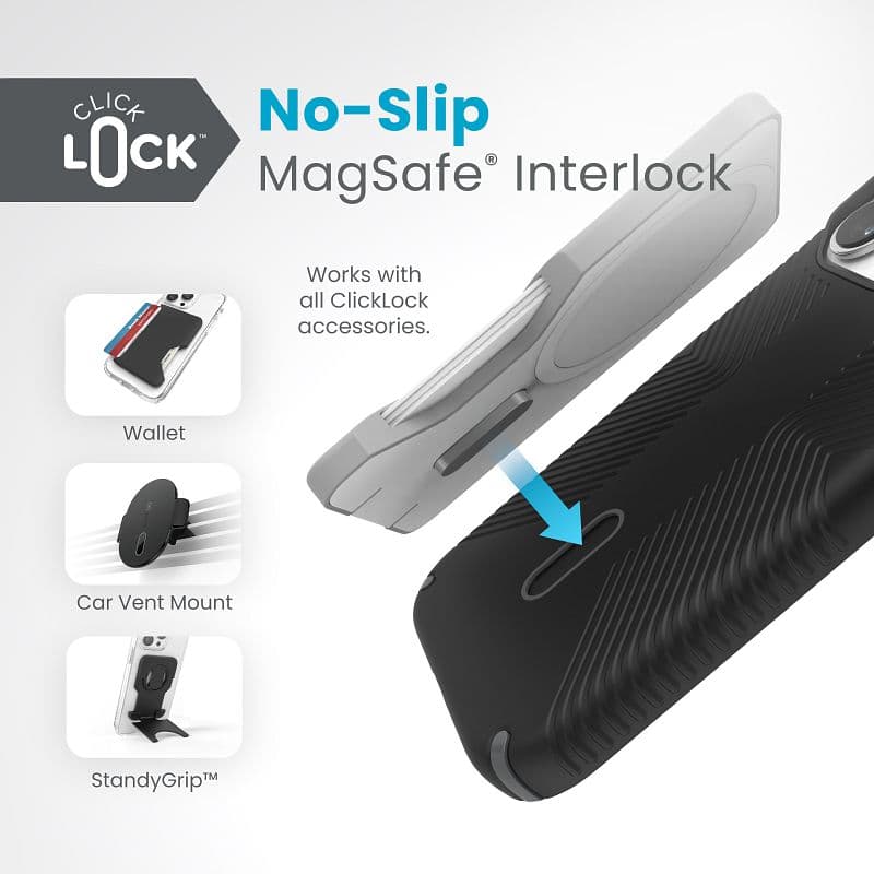 Speck Presidio2 Grip ClickLock & Magsafe - iPhone 15 Pro Case (Black / Slate Gray / White) 3