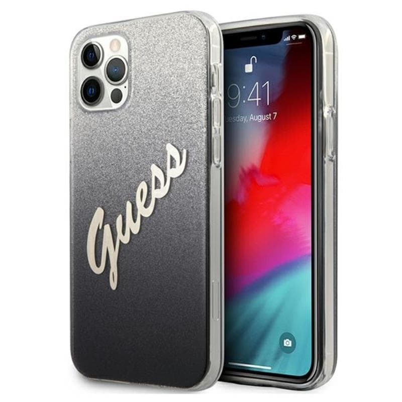 Guess Glitter Gradient Script - iPhone 12 / iPhone 12 Pro Case (Black) 1