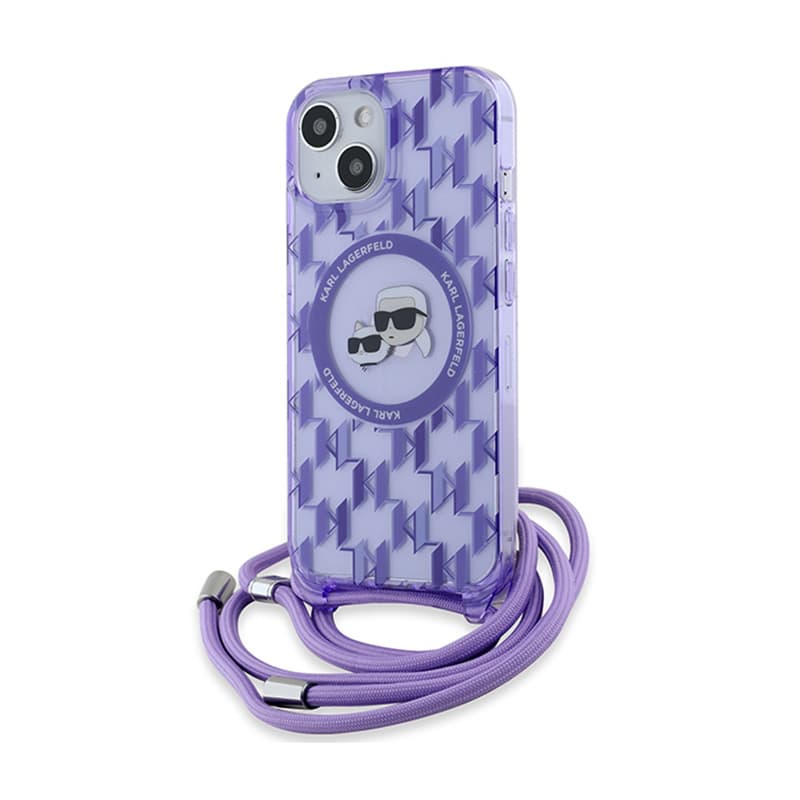 Karl Lagerfeld IML Crossbody Monogram Karl & Choupette Head MagSafe - Case for iPhone 15 / 14 / 13 (Purple) 1