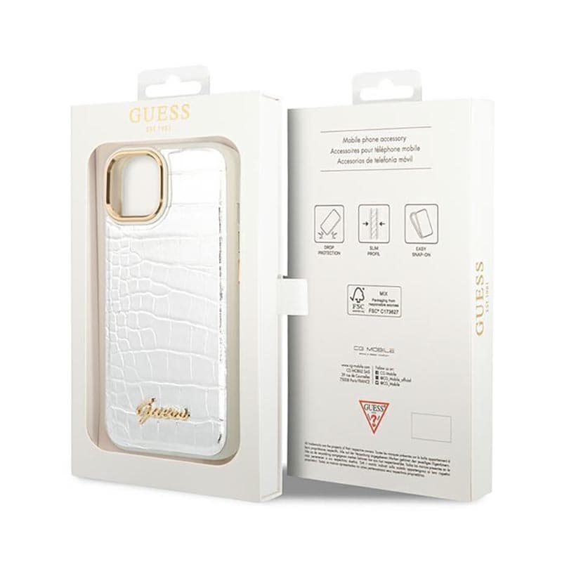 Guess Croco Collection - Case for iPhone 14 Plus (Silver) 8