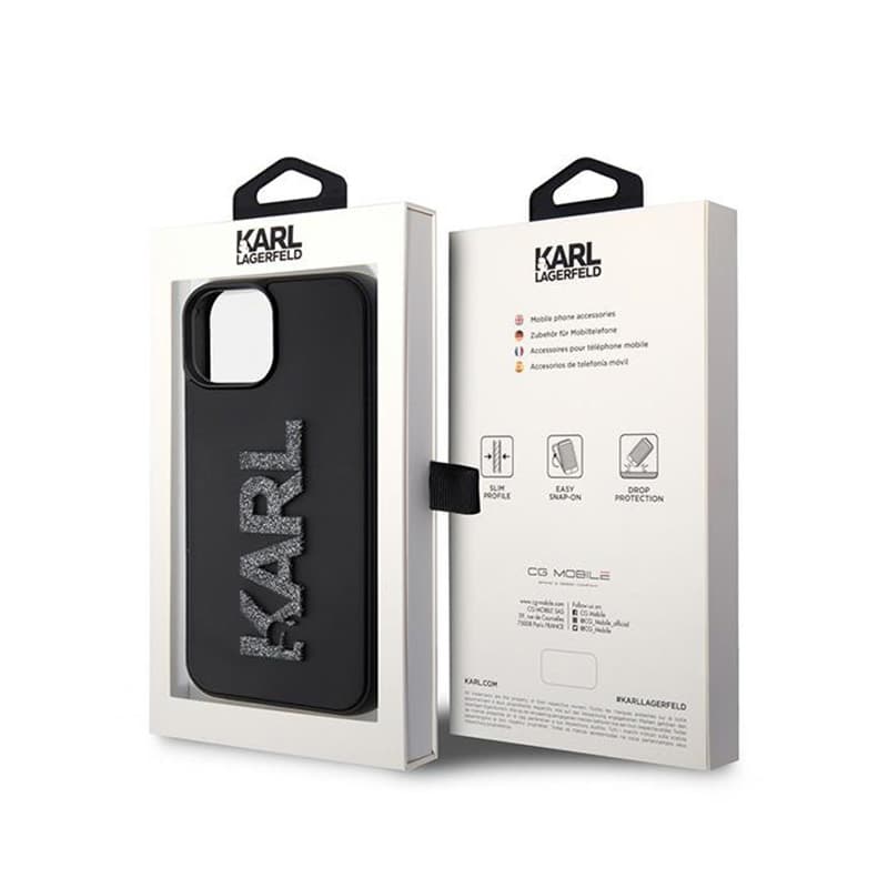 Karl Lagerfeld 3D Rubber Glitter Logo - Case for iPhone 15 (Black) 8