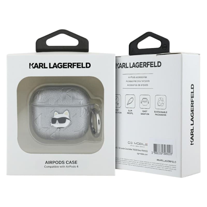 Karl Lagerfeld Monogram Choupette Head - AirPods 4 Case (silver) 3