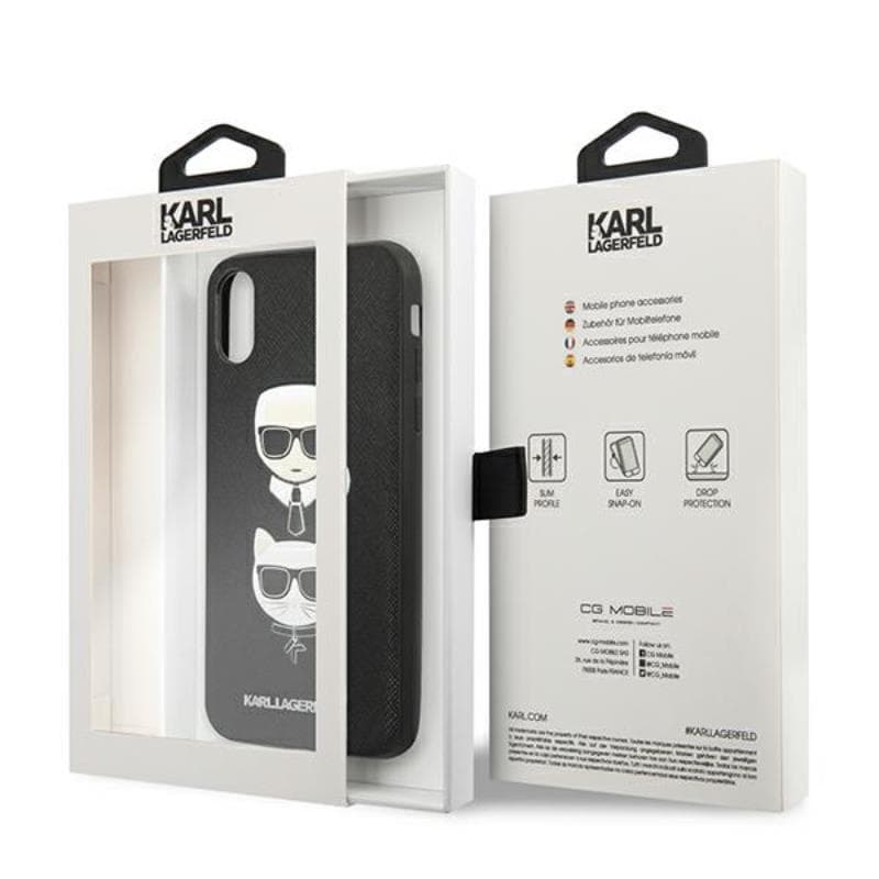 Karl Lagerfeld Saffiano Karl & Choupette Heads - Case for iPhone Xs Max (Black) 7