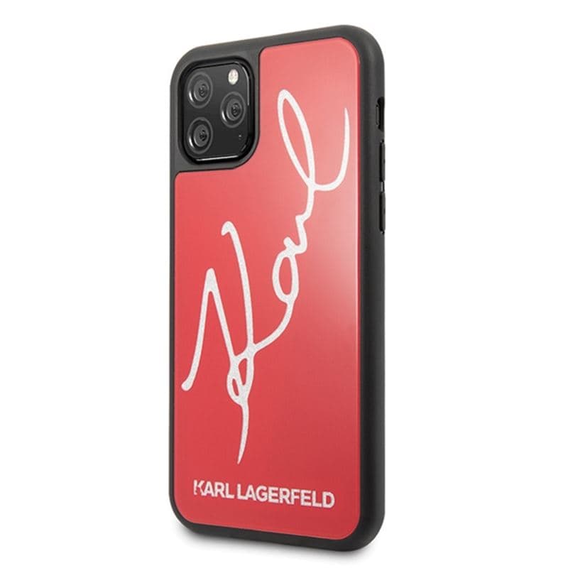 Karl Lagerfeld Double Layers Tempered Glass Signature Glitter Case for iPhone 11 Pro Max (Red) 2