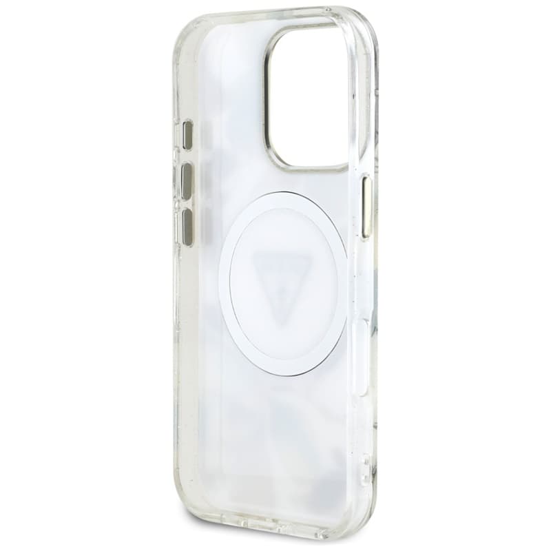 Guess Glitter Flowers Triangle Buttons MagSafe - Case for iPhone 16 Pro (white) 7