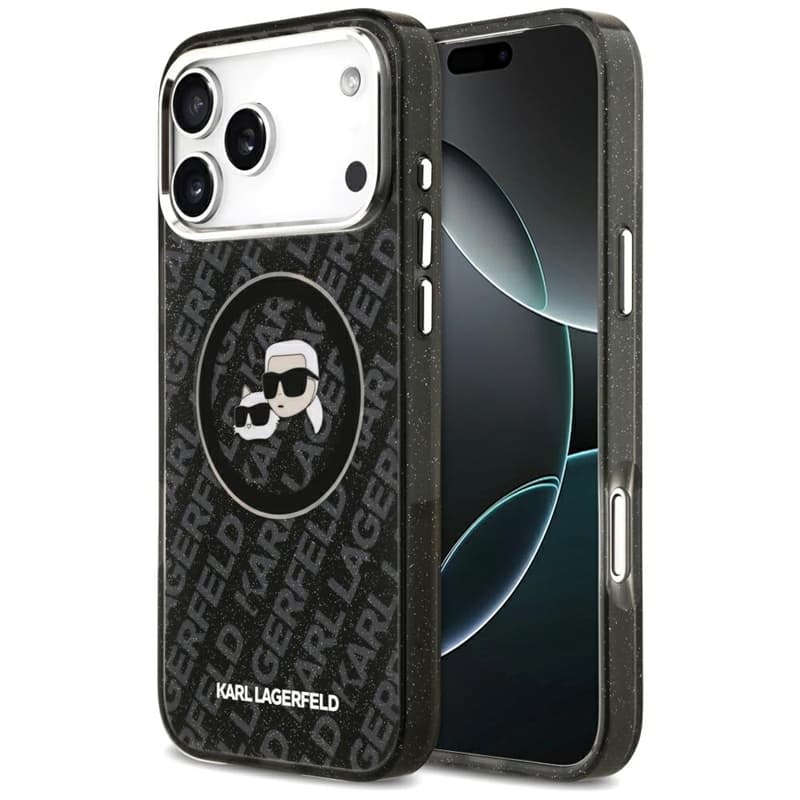 Karl Lagerfeld IML Glitter Karl & Choupette Heads Logo MagSafe - Case for iPhone 17 Pro Max (black)