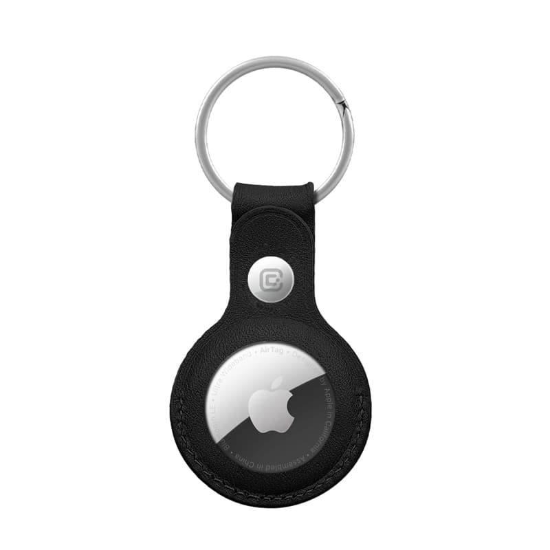 Crong Leather Case with Key Ring – Protective leather case with key ring for Apple AirTag 1/2 (black)