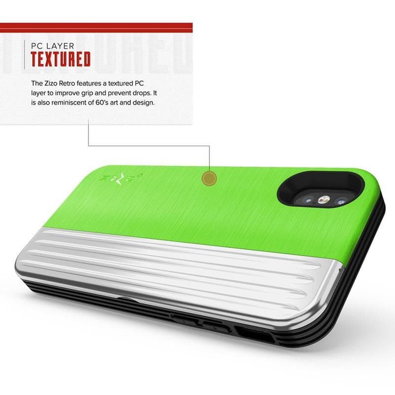 Zizo Retro Series - Wallet Back with Magnetic Closure and Built-In Kickstand for iPhone Xs /X (Neon Green/Silver) 7