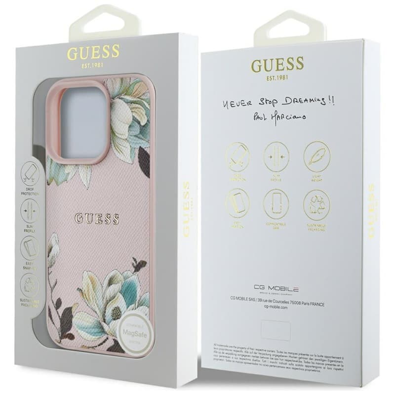 Guess Grained Printed Flower Pattern MagSafe - Case for iPhone 16 Pro Max (pink) 8