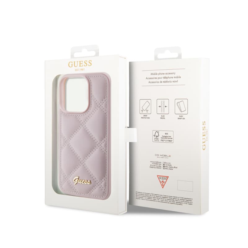 Guess Quilted Metal Logo - Case for iPhone 15 Pro (Pink) 8