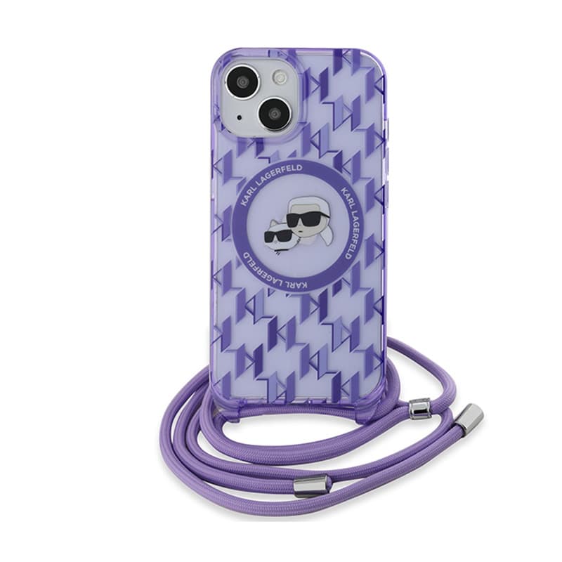 Karl Lagerfeld IML Crossbody Monogram Karl & Choupette Head MagSafe - Case for iPhone 15 / 14 / 13 (Purple) 2