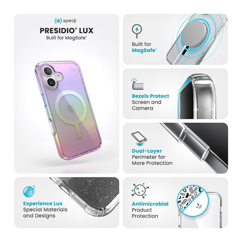Speck Presidio2 Lux MagSafe - iPhone 16 Case (Amazing Purple / Clear) 6