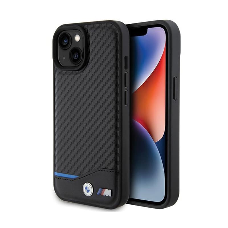 BMW Leather Carbon Blue Line - Case for iPhone 15 (black)