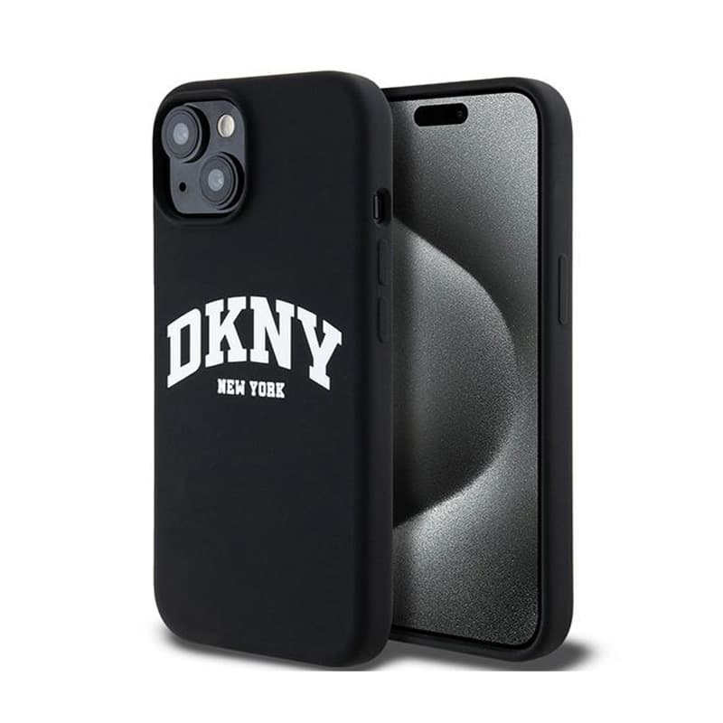 DKNY Liquid Silicone White Printed Logo MagSafe - Case for iPhone 15 Plus / 14 Plus (black) 1