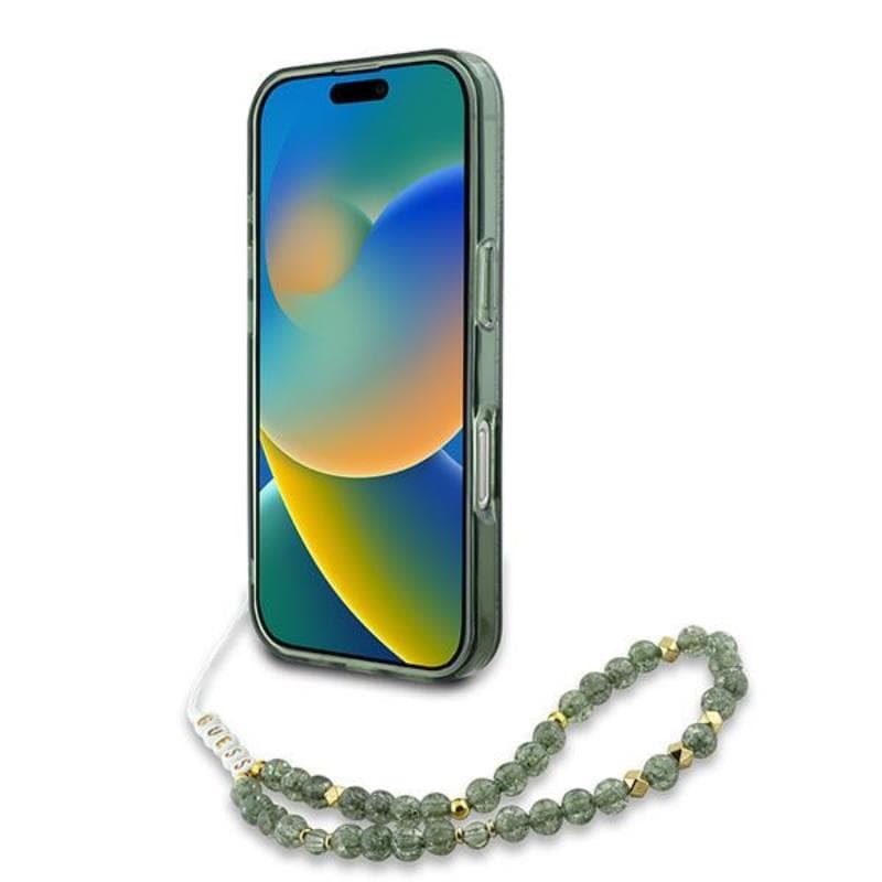 Guess IML Flowers Allover Electro With Pearl Strap MagSafe - Case for iPhone 16 Pro (Green) 4