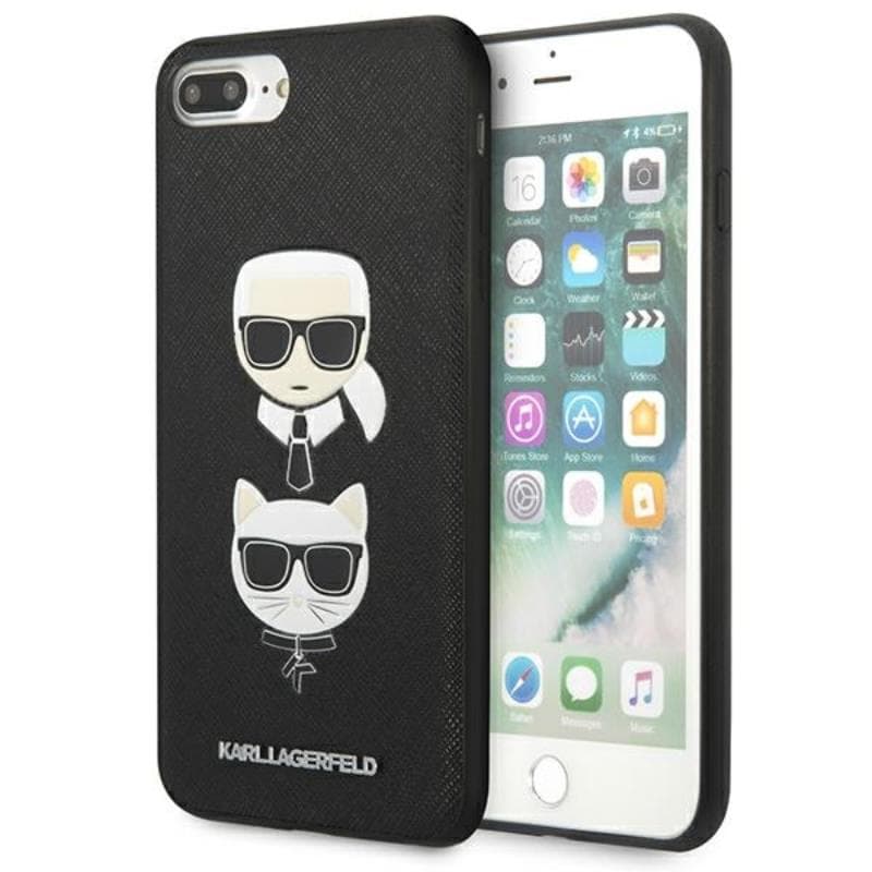 Karl Lagerfeld Saffiano Karl & Choupette Heads - Case for iPhone 8 Plus / 7 Plus (Black) 1