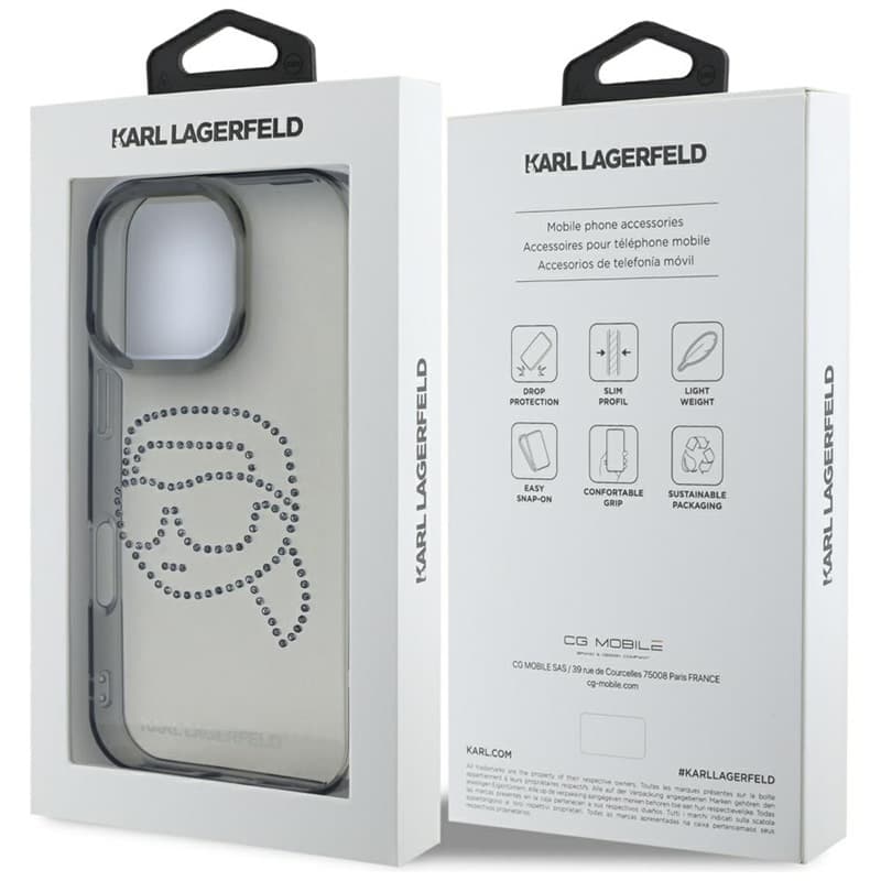 Karl Lagerfeld IML Rhinestones Karl Head - Case for iPhone 16 Pro (black) 8