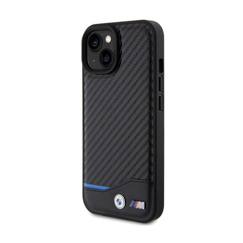 BMW Leather Carbon Blue Line - Case for iPhone 15 (black) 2