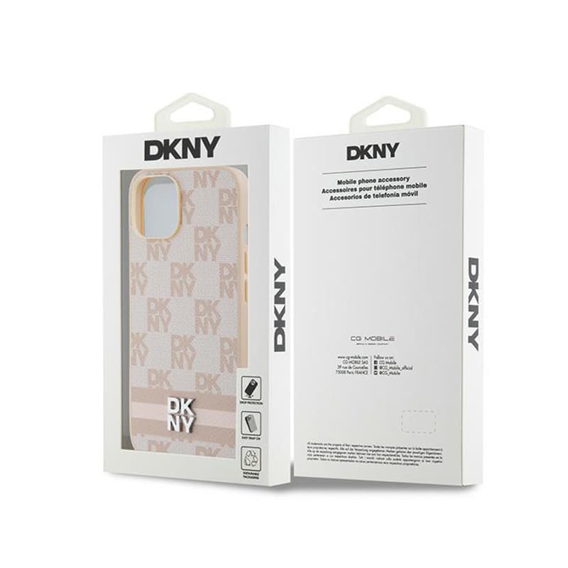DKNY Leather Checkered Mono Pattern & Printed Stripes - Case for iPhone 15 Plus / 14 Plus (pink) 8
