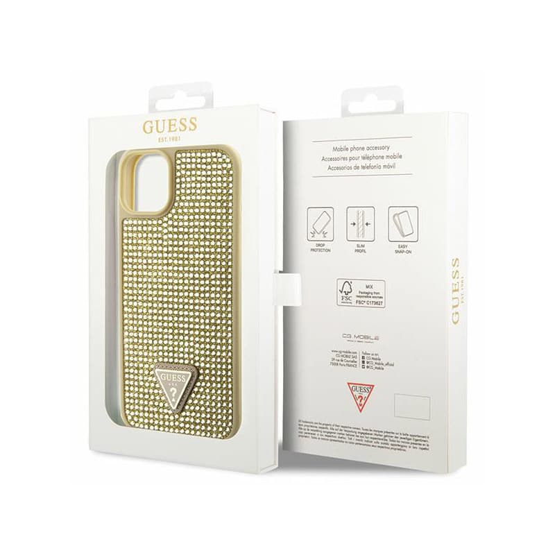 Guess Rhinestone Triangle - Case for iPhone 14 (Gold) 8