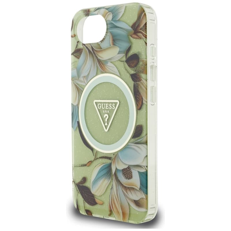 Guess IML Metal Glitter Flowers Triangle MagSafe - Case for iPhone 16e (green) 6