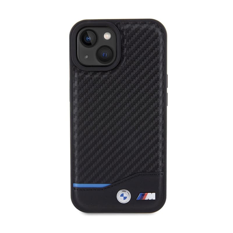 BMW Leather Carbon Blue Line - Case for iPhone 15 (black) 3