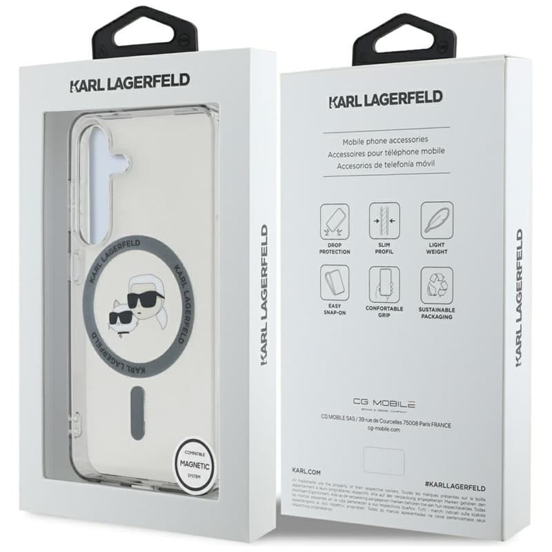 Karl Lagerfeld Button Karl & Choupette Heads Printed Logo MagSafe - Case for Samsung Galaxy S25 (Black) 8