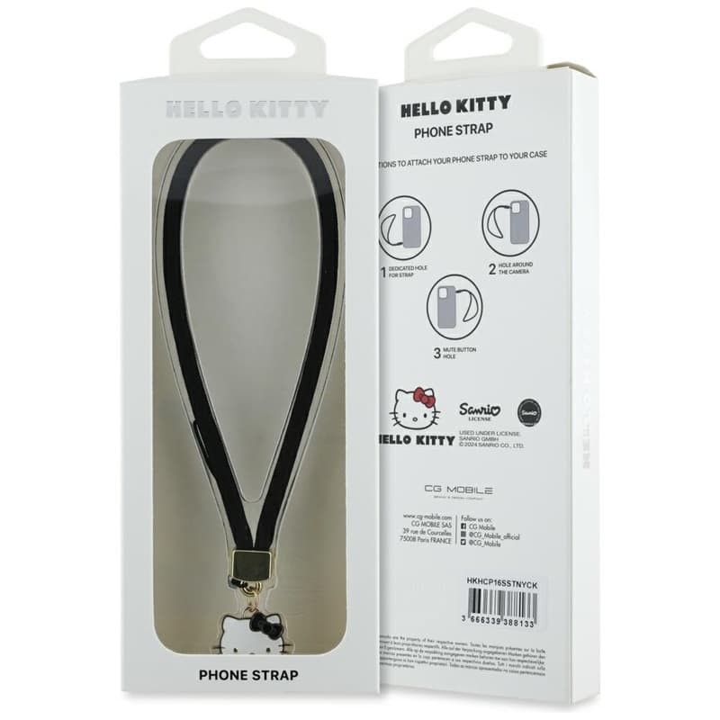 Hello Kitty Nylon Cord Kitty Head - Phone Charm (Black) 3