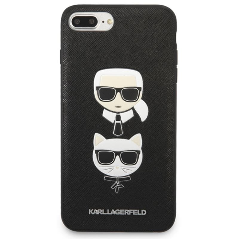 Karl Lagerfeld Saffiano Karl & Choupette Heads - Case for iPhone 8 Plus / 7 Plus (Black) 3