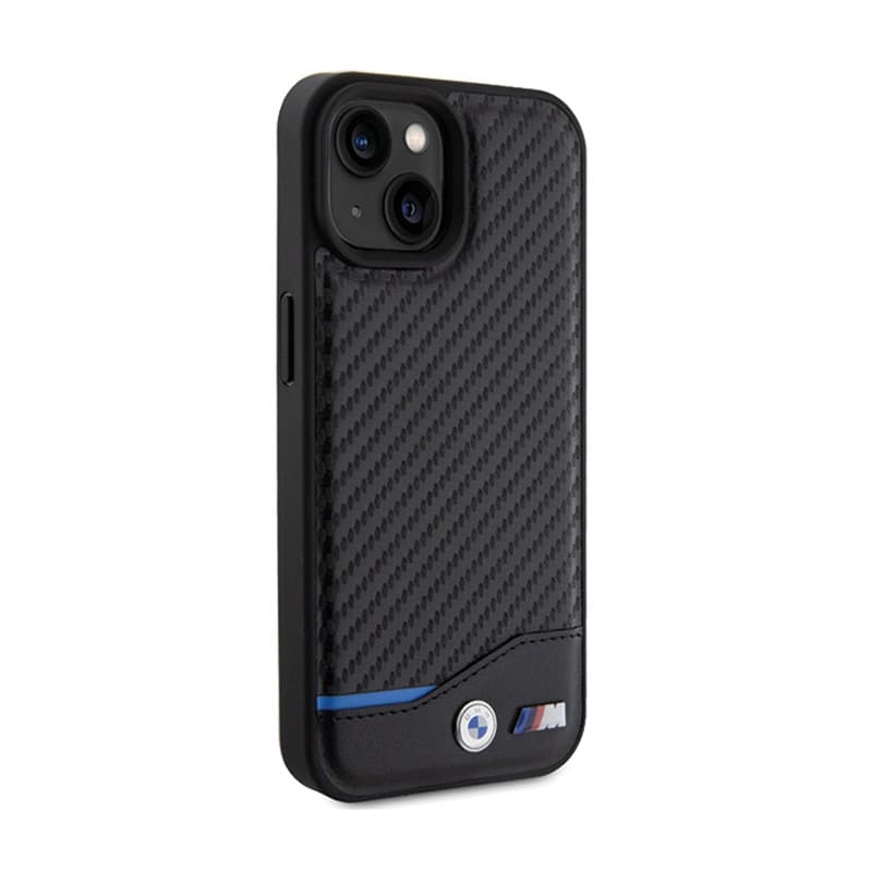 BMW Leather Carbon Blue Line - Case for iPhone 15 (black) 4