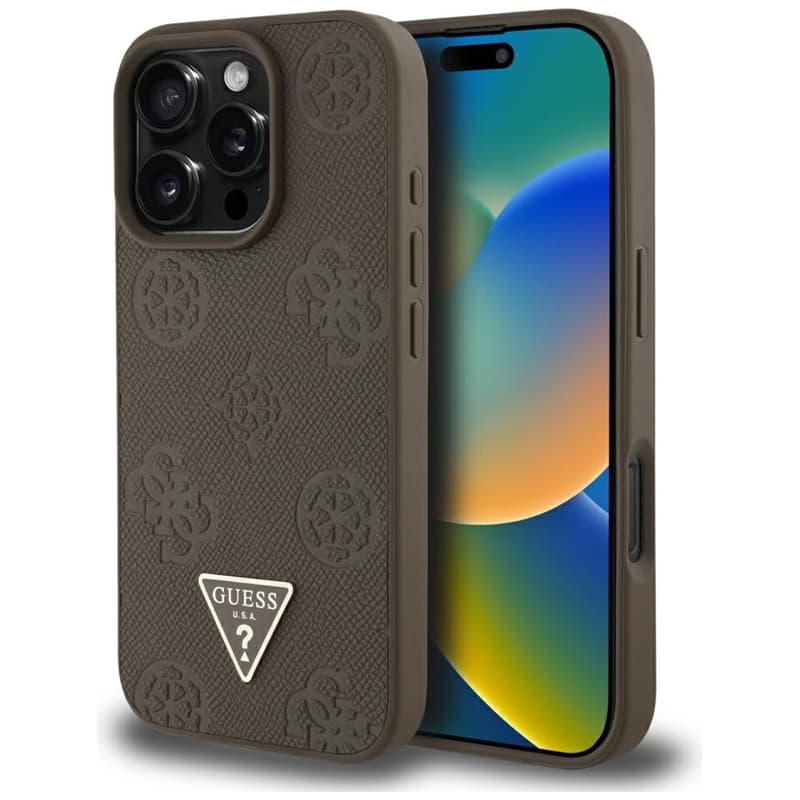 Guess Grained Hot Stamp Peony Triangle Logo MagSafe - Case for iPhone 16 Pro (brown)