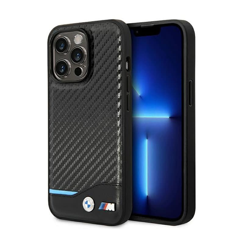 BMW Leather Carbon Blue Line - Case for iPhone 14 Pro (Black) 1