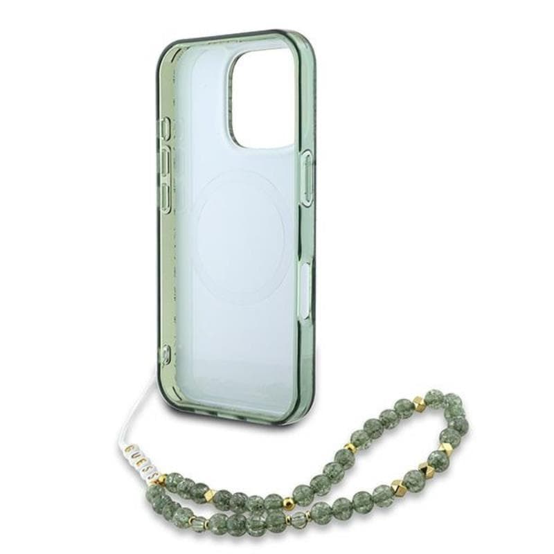 Guess IML Flowers Allover Electro With Pearl Strap MagSafe - Case for iPhone 16 Pro (Green) 6