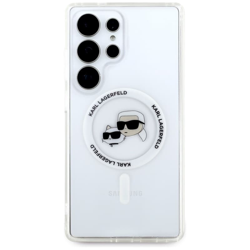 Karl Lagerfeld Button Karl & Choupette Heads Printed Logo MagSafe - Case for Samsung Galaxy S25 Ultra (White) 3