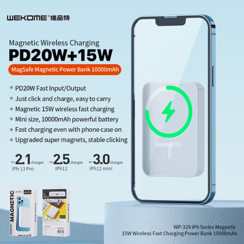 WEKOME WP-329 - Power bank inductive 10000 mAh Fast Charging PD 20W MagSafe (White) 4