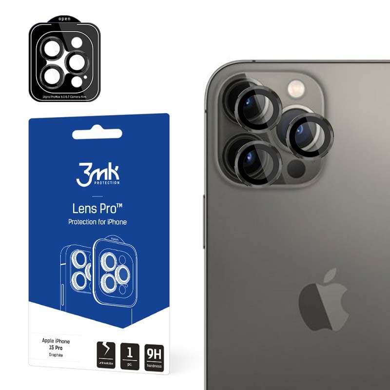 3mk Lens Protection Pro - Camera Lens Glass for iPhone 15 Pro (Graphite)