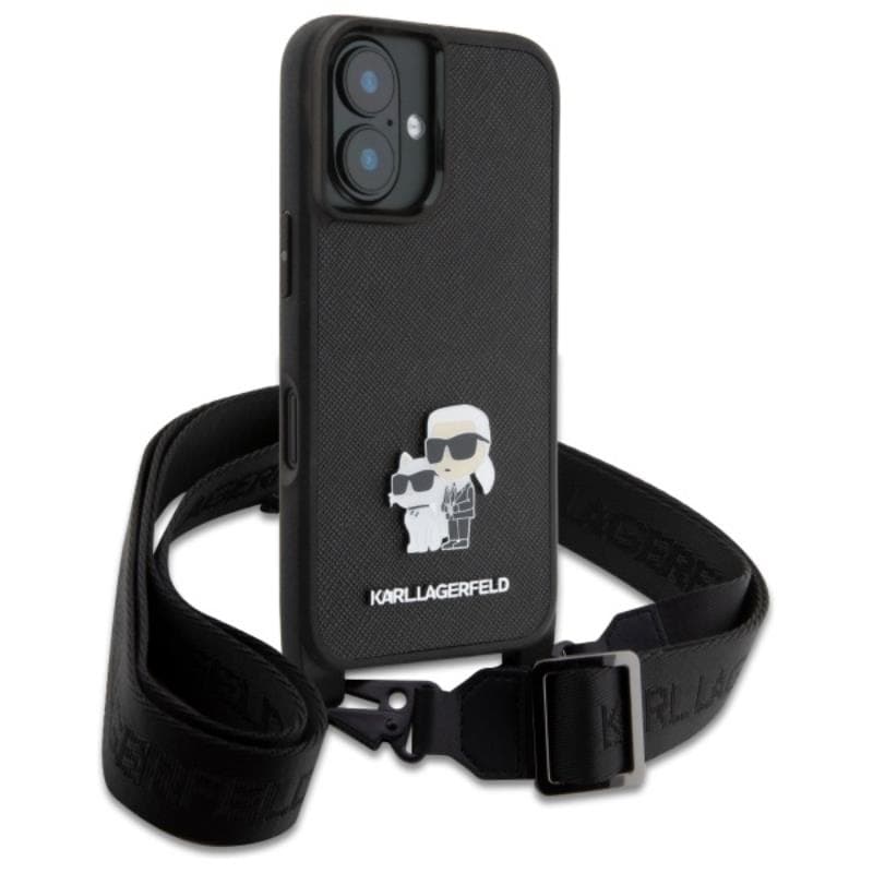 Karl Lagerfeld Saffiano Karl & Choupette Metal Pin CBDY Strap - Case for iPhone 16 (black) 3