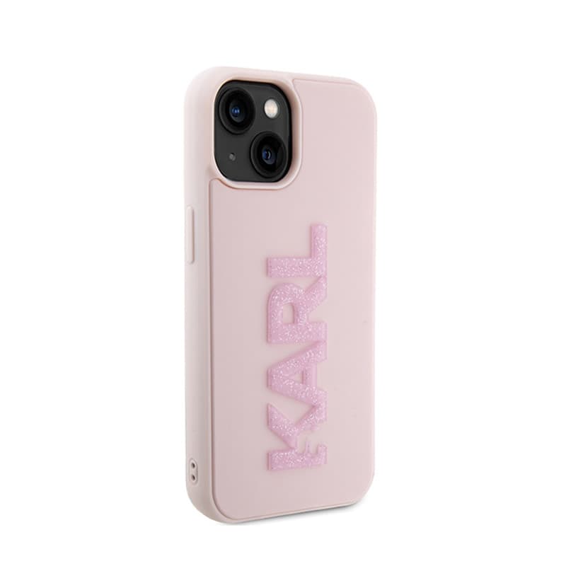 Karl Lagerfeld 3D Rubber Glitter Logo - Case for iPhone 15 (Pink) 4