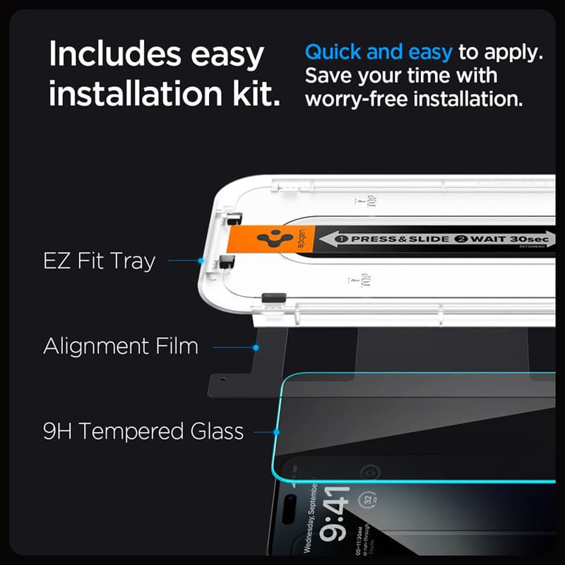 Spigen GLAS.TR EZ FIT Privacy - Tempered glass with privacy filter for iPhone 15 Pro Max 8