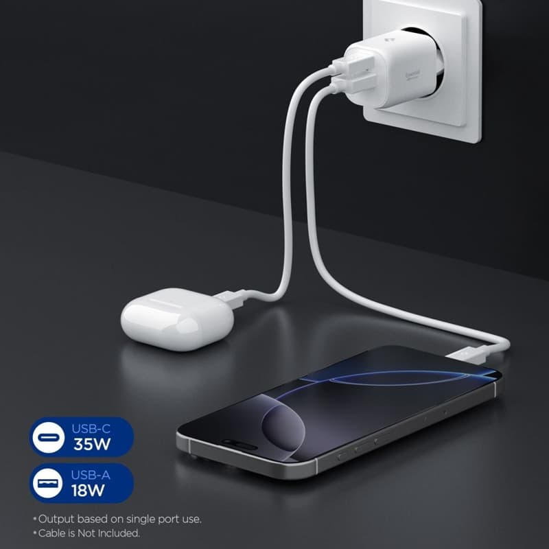 Spigen Essential EE352EU GaN Pro - USB-C + USB-A 35W Wall Charger (White) 5