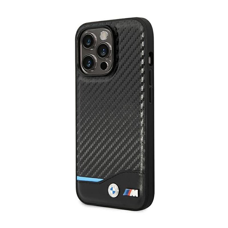 BMW Leather Carbon Blue Line - Case for iPhone 14 Pro (Black) 2