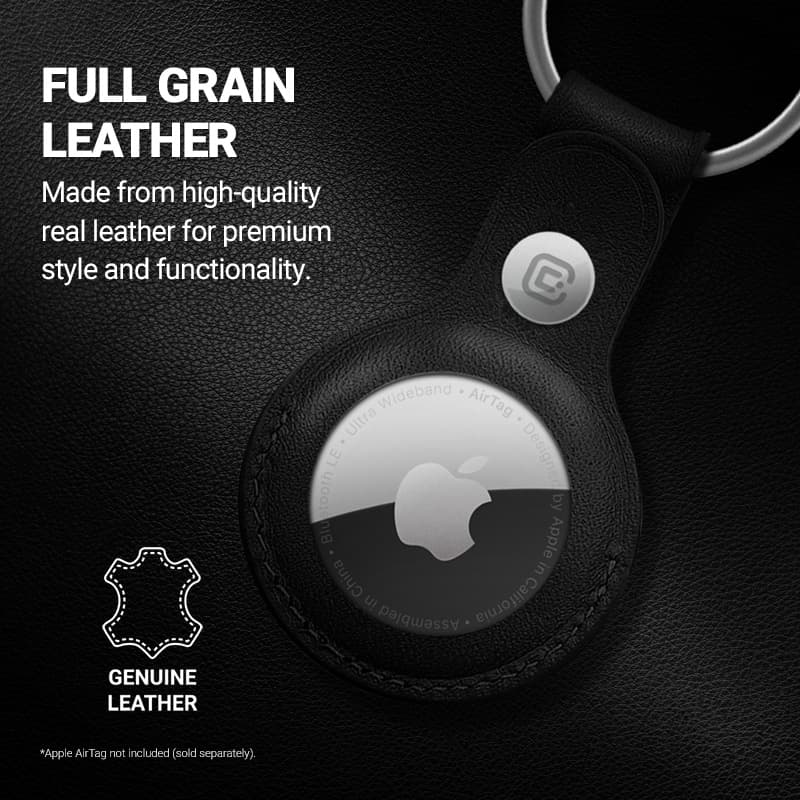 Crong Leather Case with Key Ring – Protective leather case with key ring for Apple AirTag 1/2 (black) 6