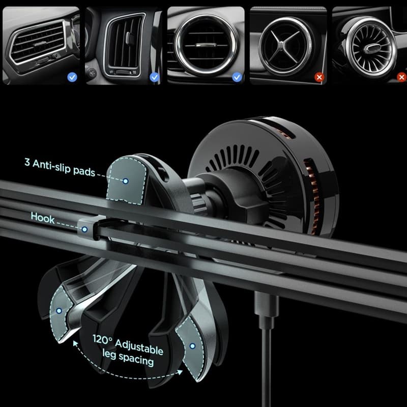 Spigen Essential EV25MFAQ - Magnetic Car Vent Mount with 25W Wireless Charging MagSafe Qi2.2 (Black) 2