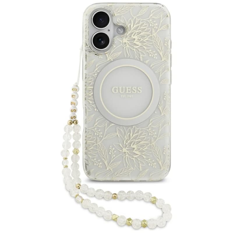 Guess IML Flowers Electro Pearl Strap MagSafe - Case iPhone 17 (white) 1