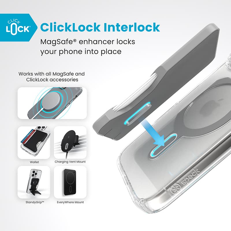 Speck Presidio Perfect-Clear ClickLock & MagSafe - iPhone 16 Pro Case (Clear / Chrome Finish / Serene Silver) 2