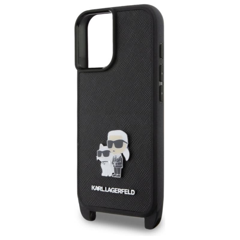 Karl Lagerfeld Saffiano Karl & Choupette Metal Pin CBDY Strap - Case for iPhone 16 (black) 4